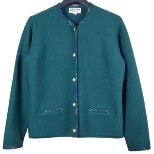 Pendleton Petite Green Wool Plaid Cardigan Sz M